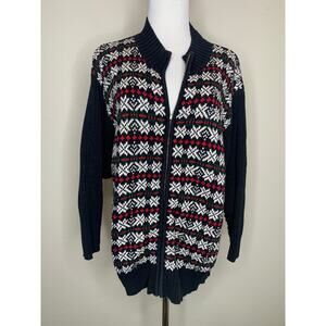 Elisabeth Liz & Co Black Red White ZIp Front Cardigan Sz 1 1X